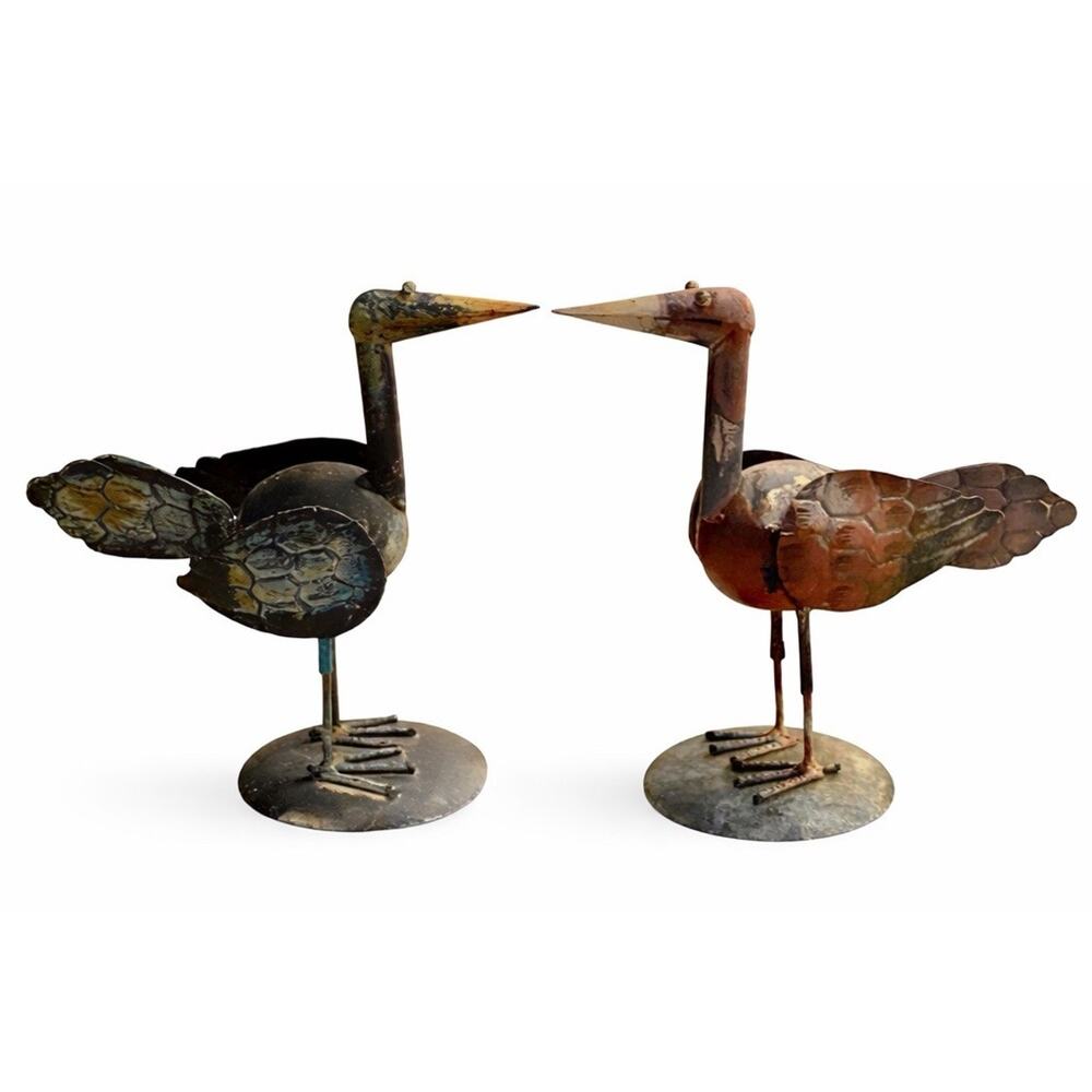 Vintage Folk Art Metal Bird Sculpture Crow Raven Sheet Metal Figurine 12”